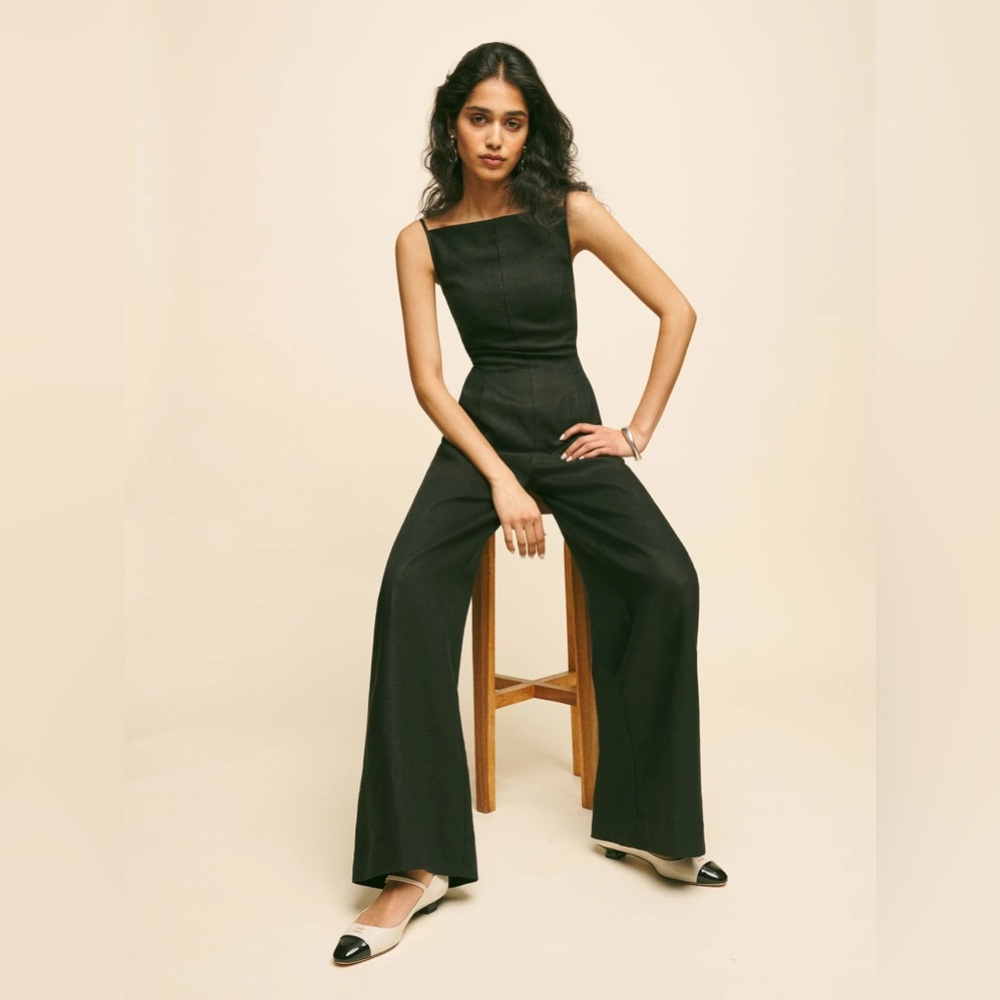 NWT Reformation Ciara Linen Sleeveless Jumpsuit Relaxed Leg Black | size 2 - Picture 1 of 11